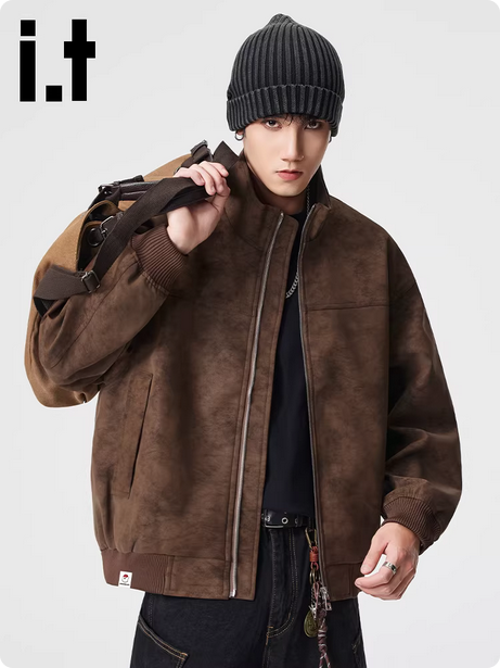 it :CHOCOOLATE美式高街复古夹克男士秋季潮流美拉德宽松PU皮外套
